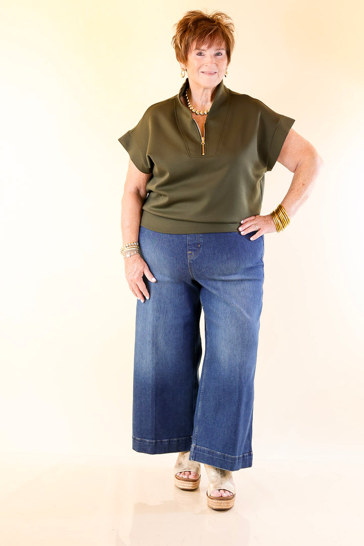 Top Priority Half Zip Collared Scuba Top in Olive Green