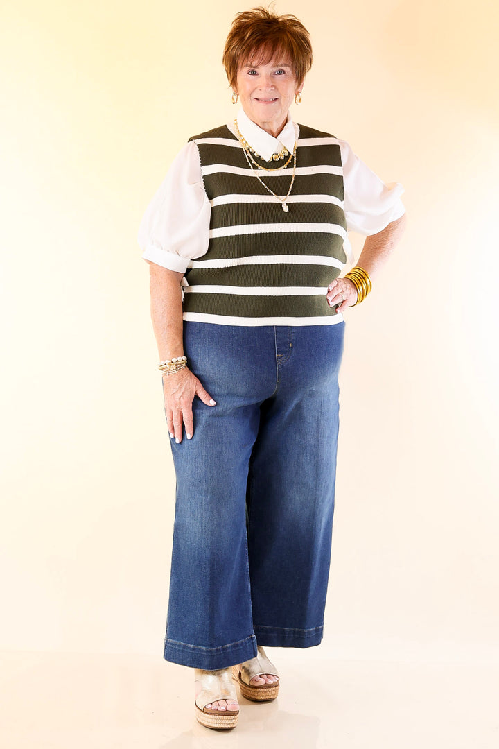 Tied Up in Style Knit Sweater with Side Ties in Olive Green with Off White Stripes