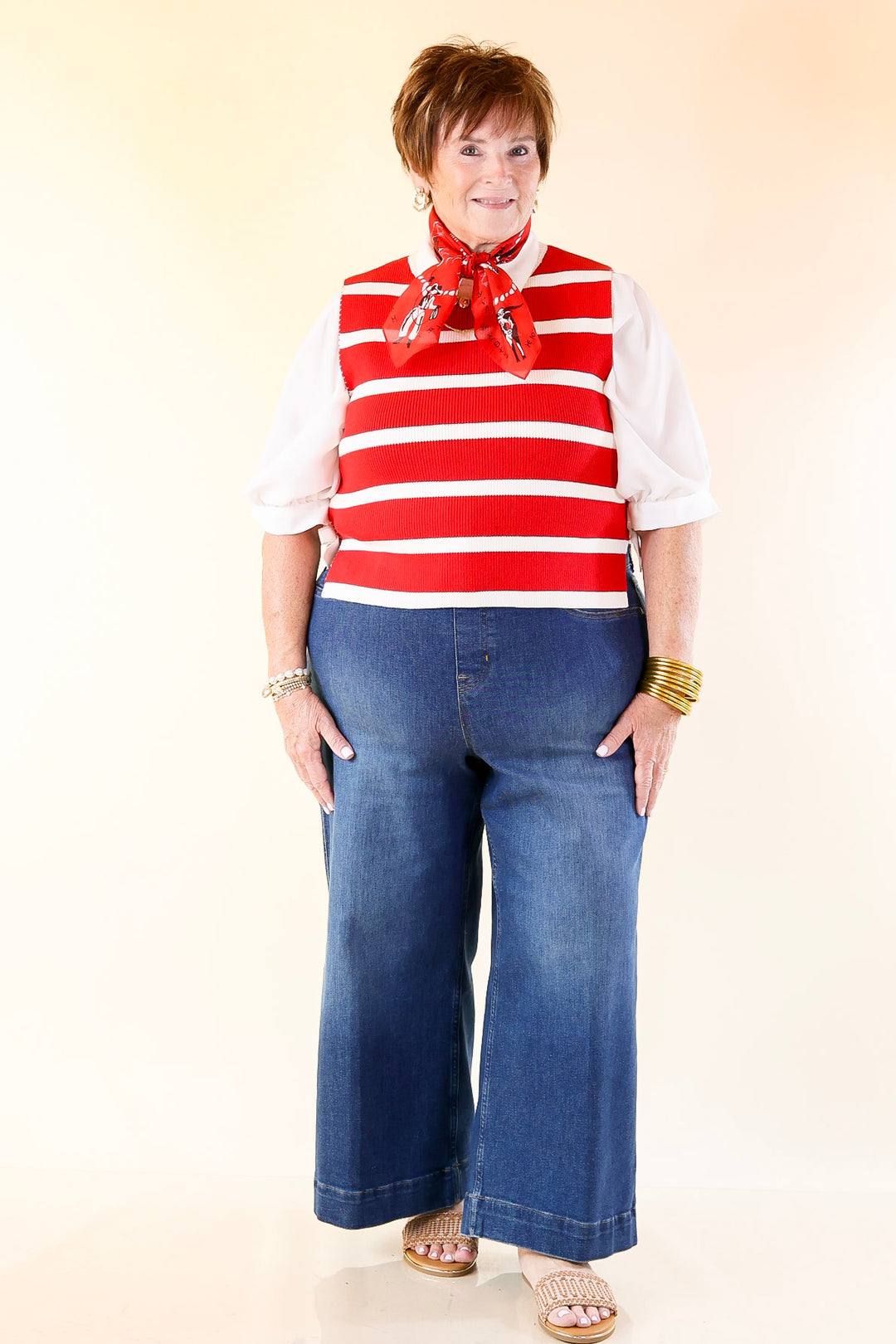 Tied Up in Style Knit Sweater with Side Ties in Red with Off White Stripes