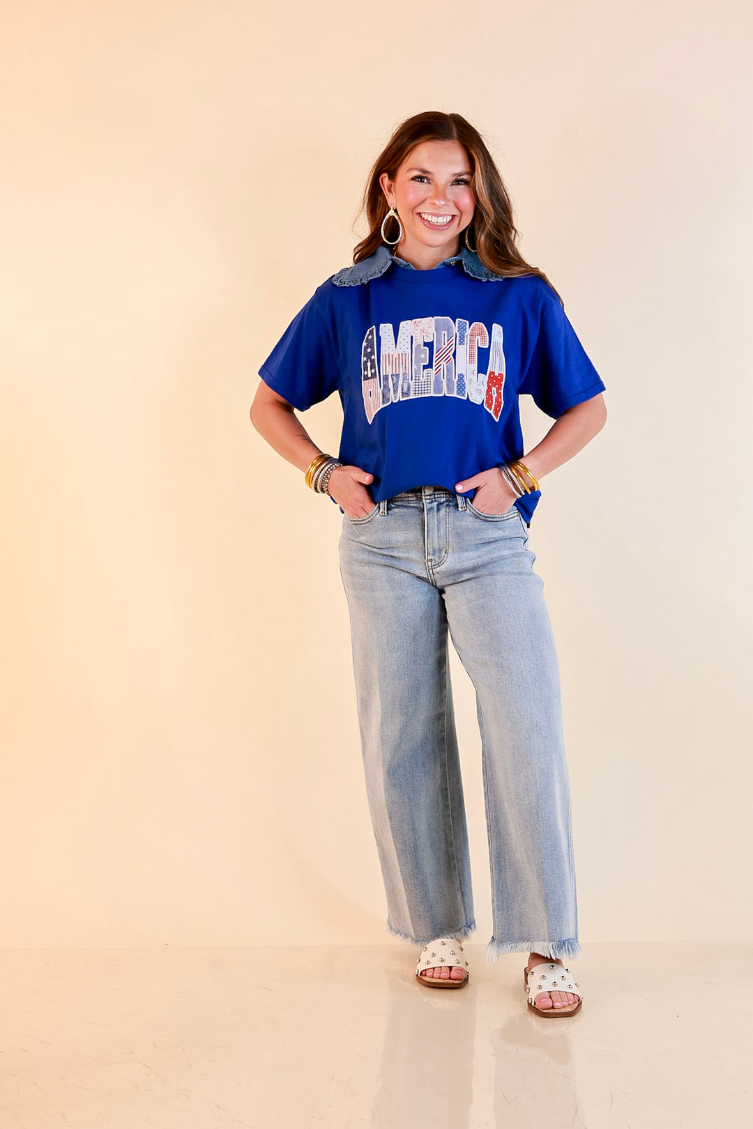 Patchwork Patriot America Patchwork Short Sleeve Graphic Tee in Royal Blue