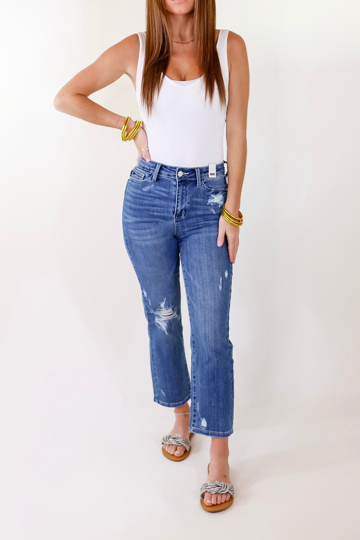 Judy Blue | Wonderful Weekend Ankle Length Straight Leg Jeans in Medium Wash - Giddy Up Glamour Boutique