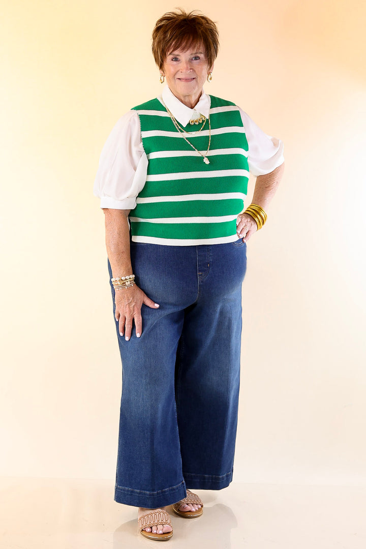 Tied Up in Style Knit Sweater with Side Ties in Kelly Green with Off White Stripes