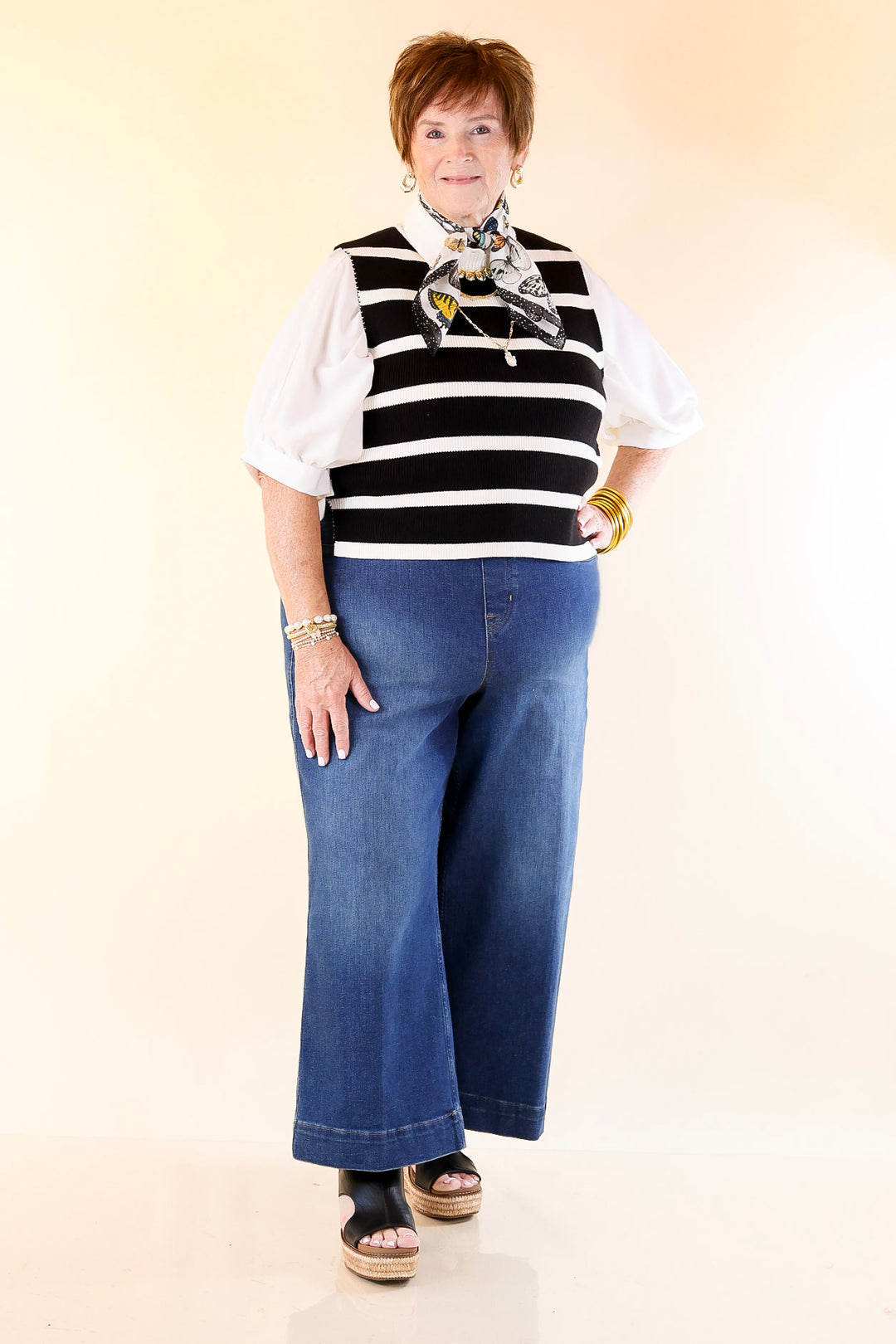 Tied Up in Style Knit Sweater with Side Ties in Black with Off White Stripes