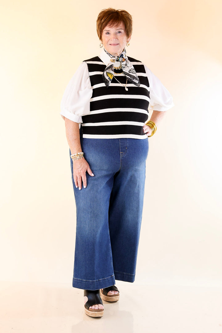 Tied Up in Style Knit Sweater with Side Ties in Black with Off White Stripes