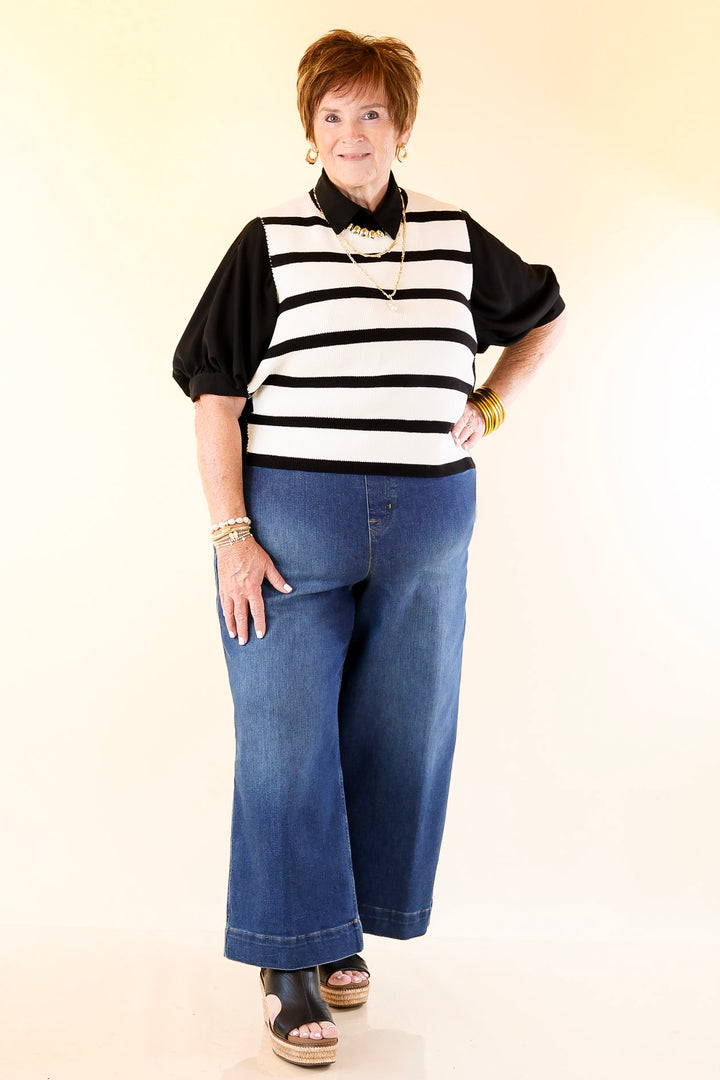 Tied Up in Style Knit Sweater with Side Ties in Off White with Black Stripes