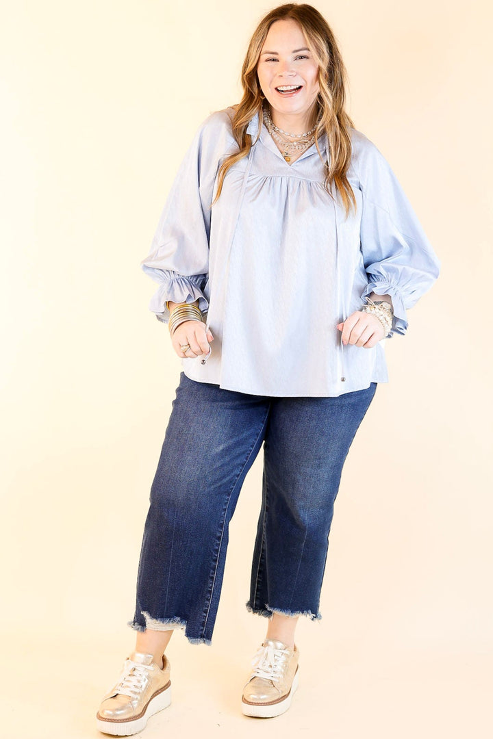 Sunset Situation Front Tie Keyhole Blouse in Light Blue