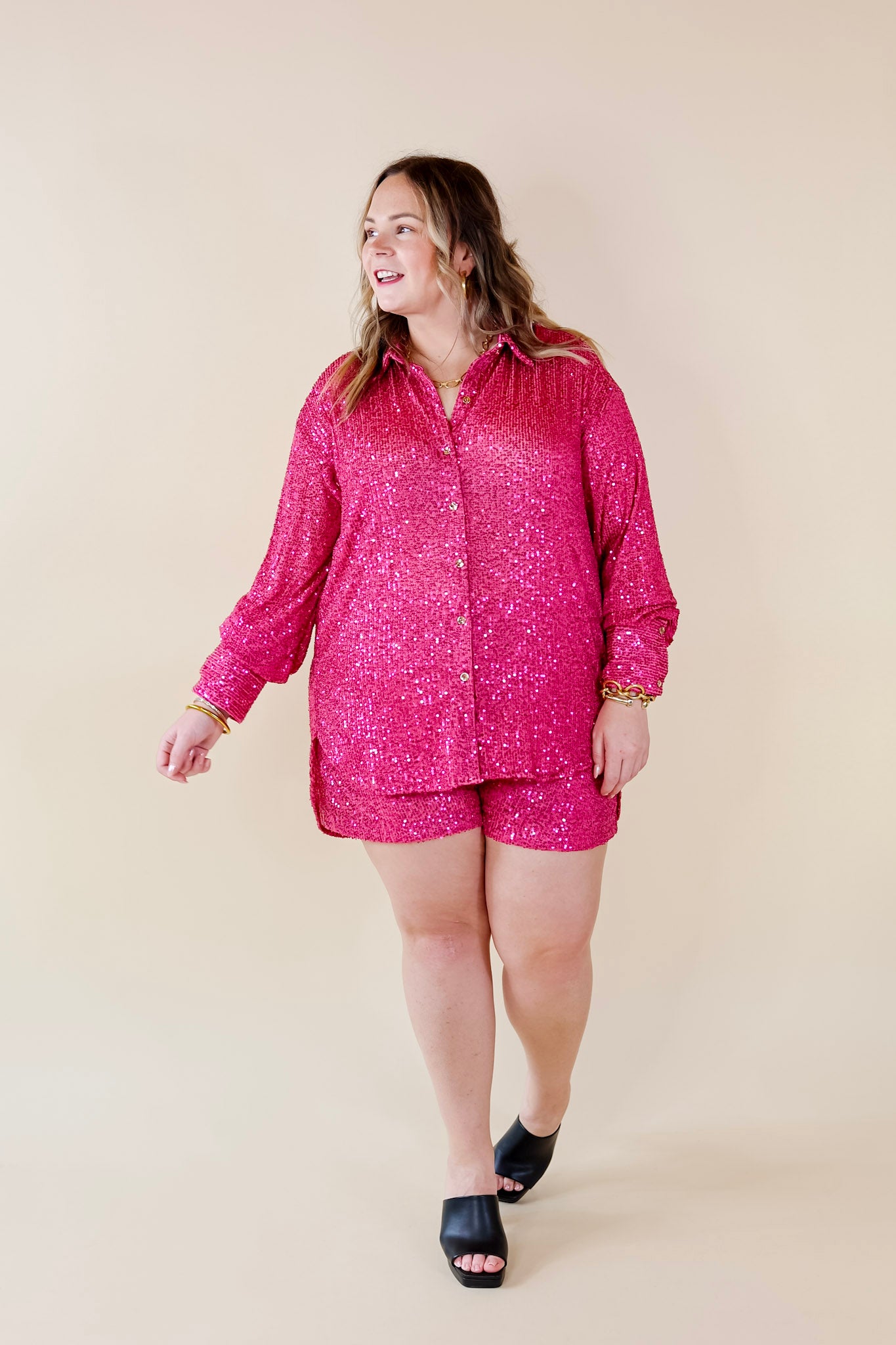 Little Miss Perfect Sequin Shorts in Fuchsia Pink - Giddy Up Glamour Boutique