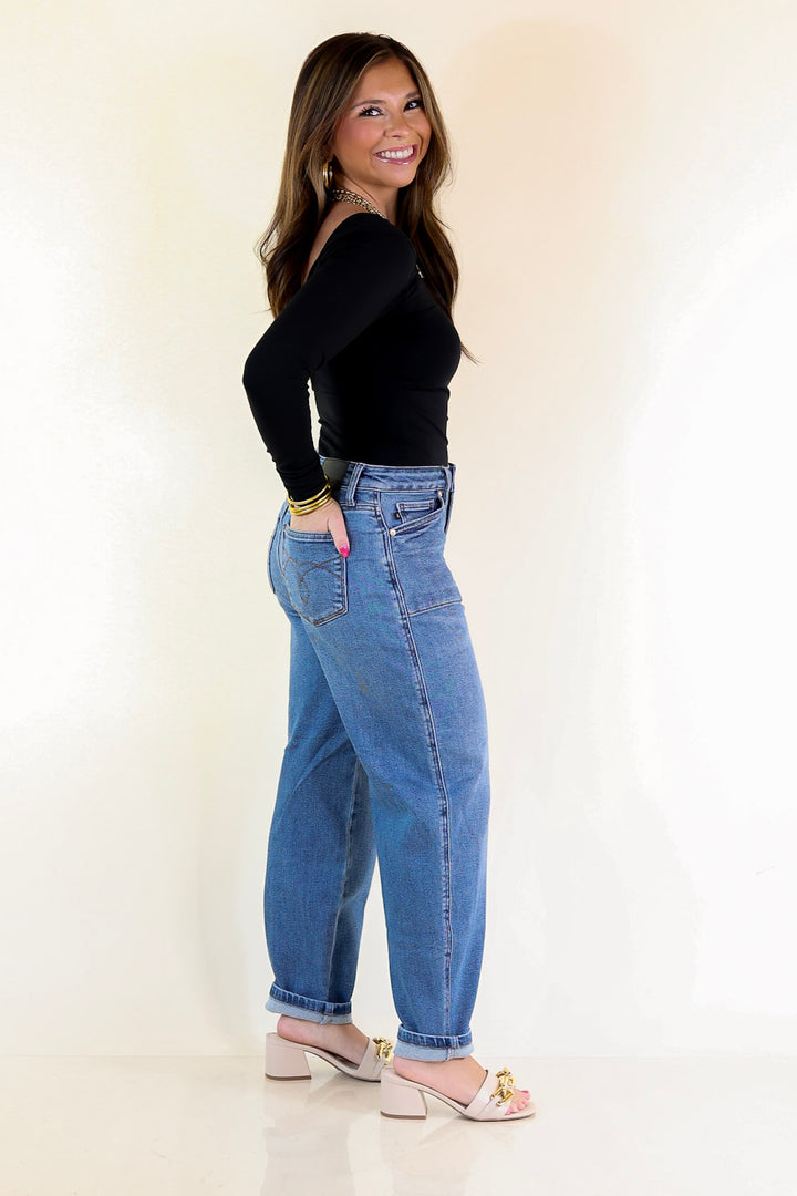 Judy Blue | Feeling Posh Soft Barrel Denim Jean in Dark Wash