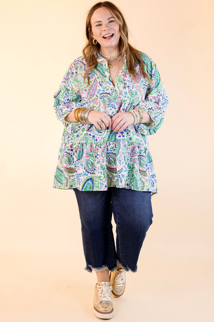 Meadow Melody Paisley Tiered Babydoll Top in Green Mix