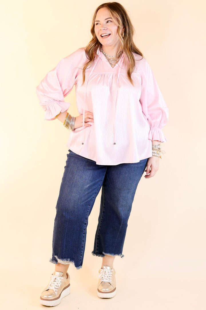 Sunset Situation Front Tie Keyhole Blouse in Light Pink