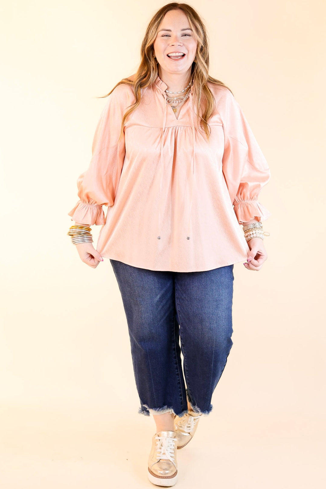 Sunset Situation Front Tie Keyhole Blouse in Peach Orange