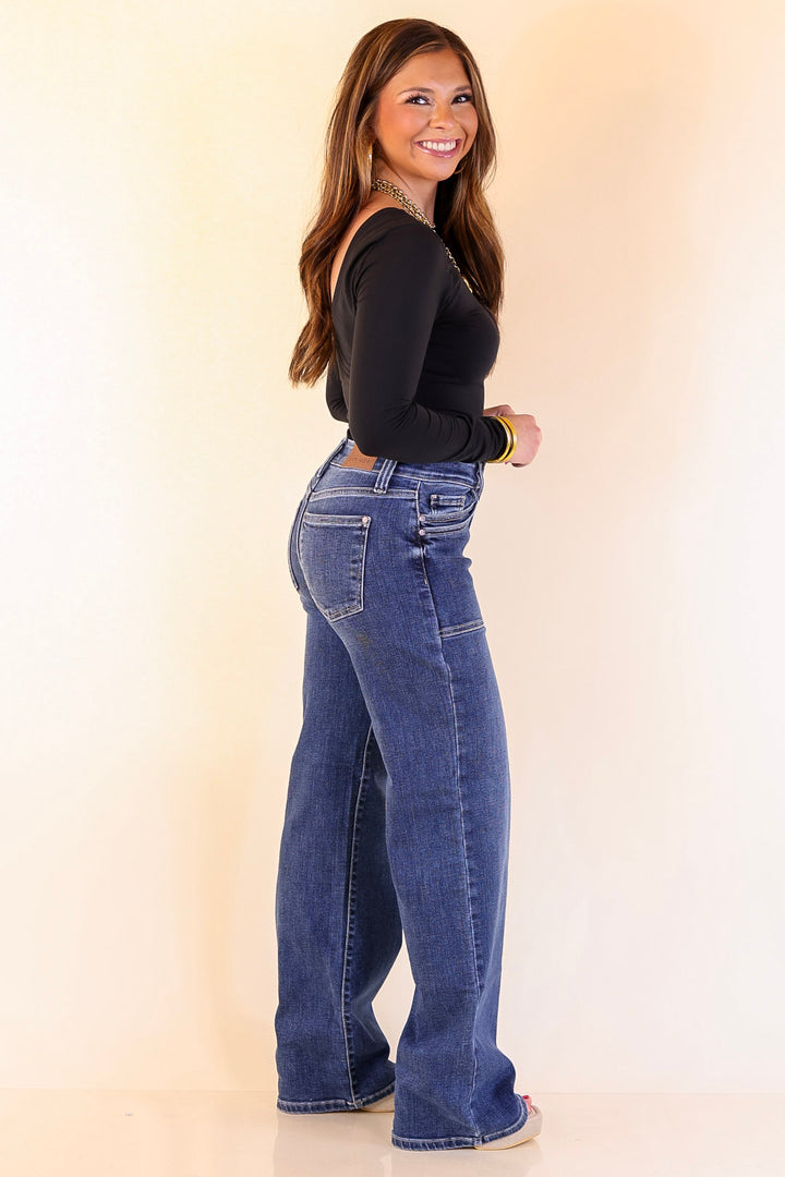 Judy Blue | Polished Path 90's Straight Leg Denim Jeans with Front Patch Pocket in Medium Wash