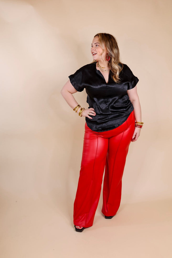 Advice For You Straight Leg Faux Leather Straight Leg with Front Seam in Red - Giddy Up Glamour Boutique