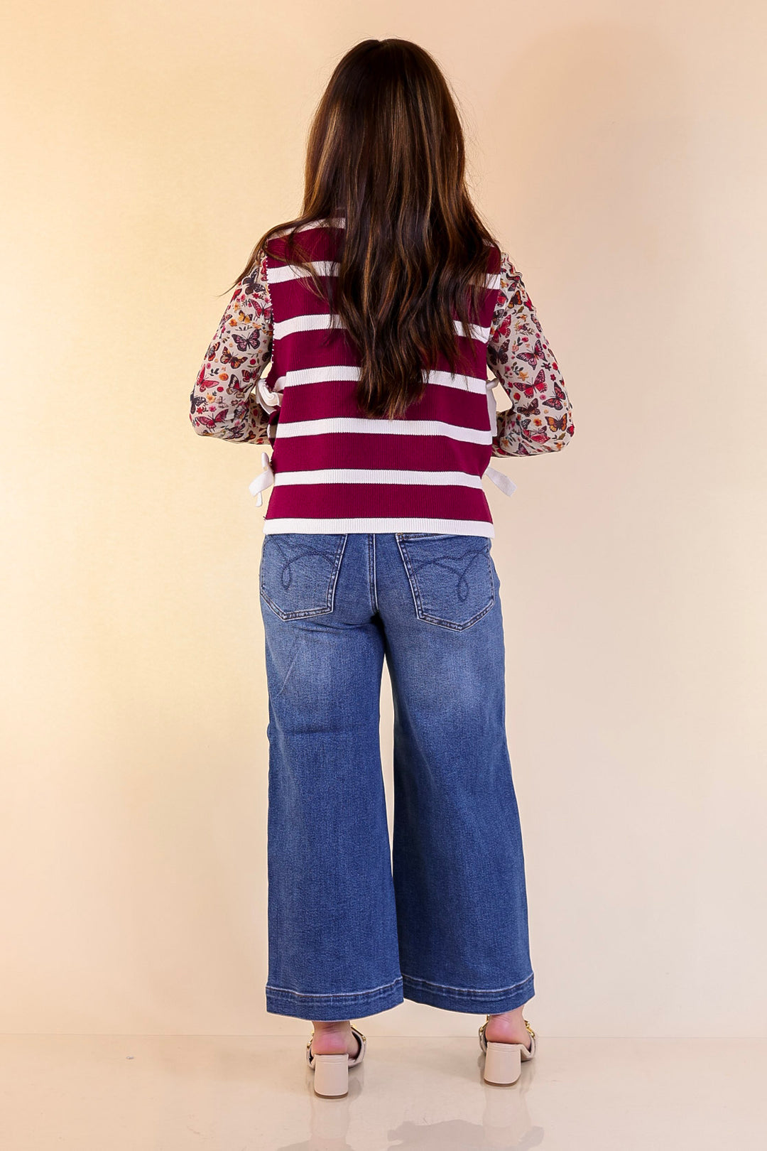 Tied Up in Style Knit Sweater with Side Ties in Maroon with Off White Stripes
