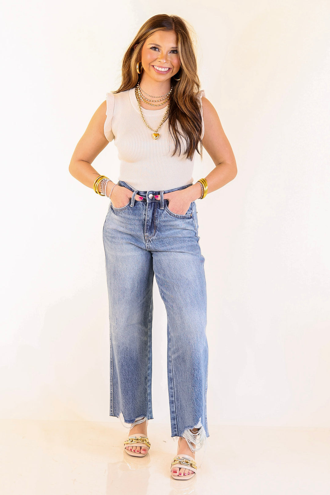 Flirty Frill Scoop Neck Top with Ruffle Sleeves in Ivory