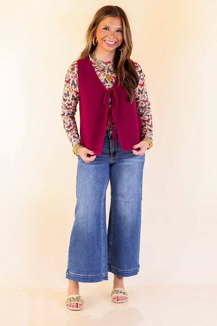 Main Attraction Bow Tie Front Sweater Vest in Maroon
