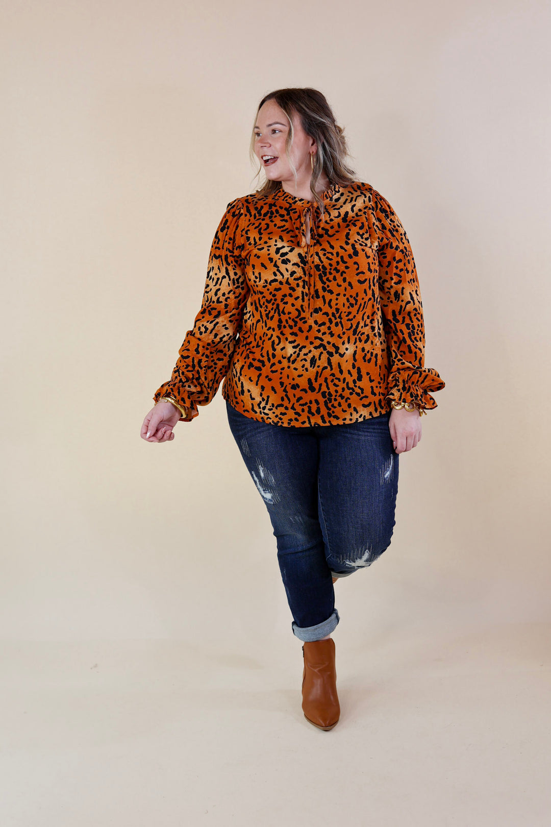 Boss Lady Leopard Print Top in Rust Orange - Giddy Up Glamour Boutique