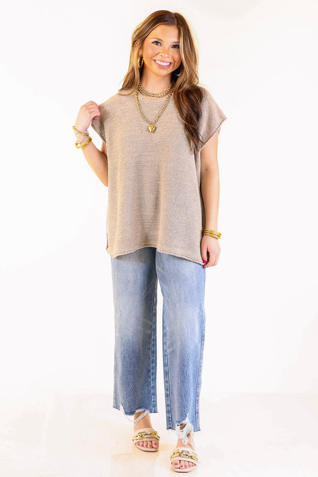 Forever Favorite Oversized Crew Neck Sweater Vest in Light Mocha