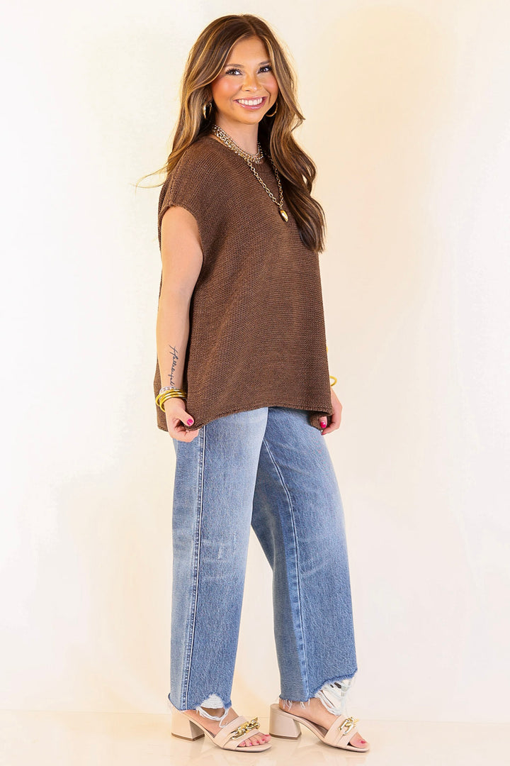 Forever Favorite Oversized Crew Neck Sweater Vest in Brown