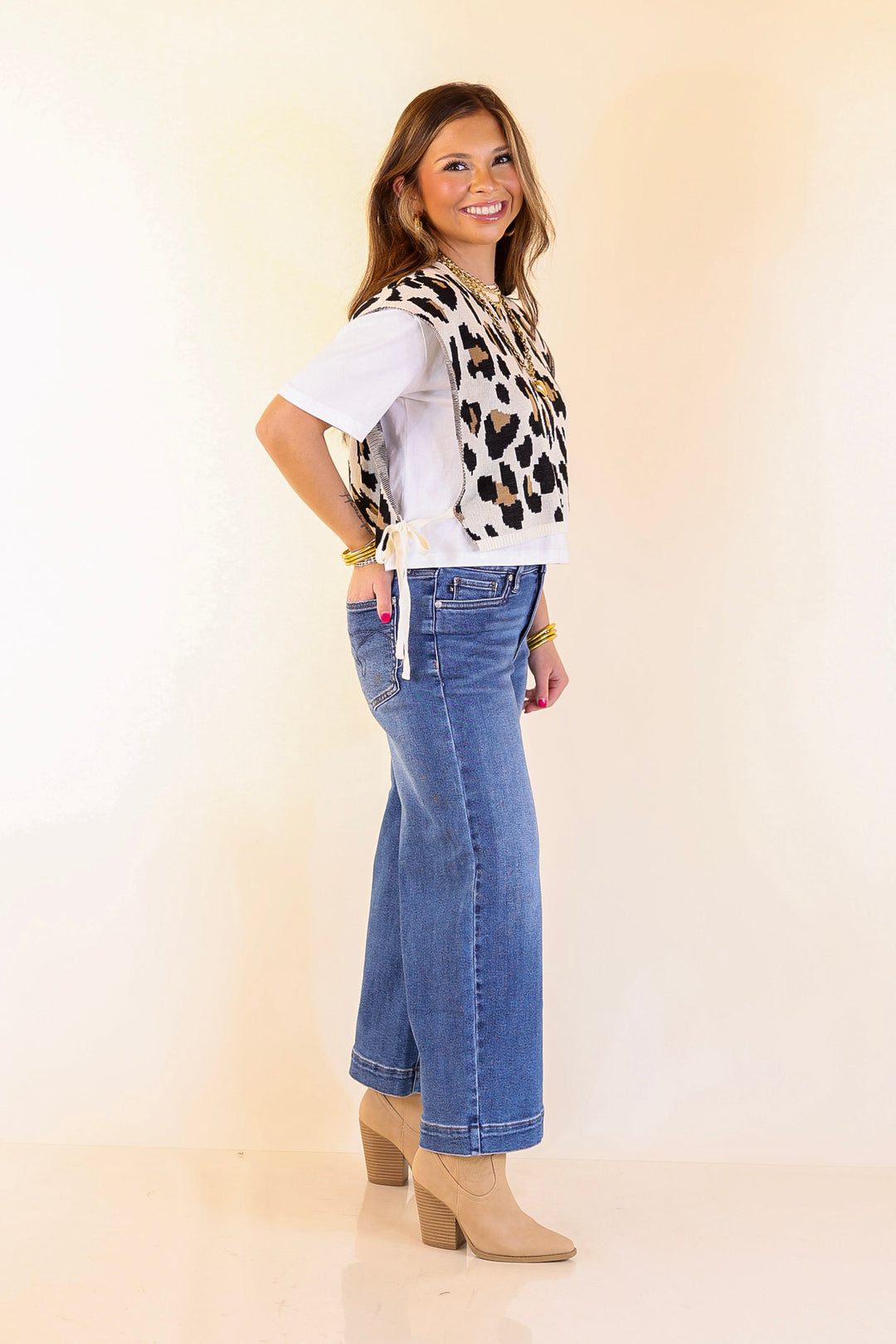 Untamed Energy Leopard Knit Sweater Vest Top in Ivory