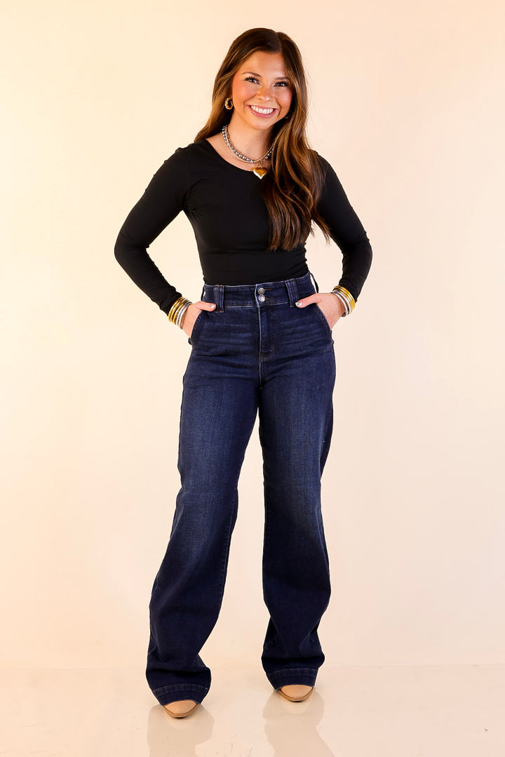 Judy Blue | Set the Standard Double Button Fly Wide Leg Trouser Jean in Dark Wash