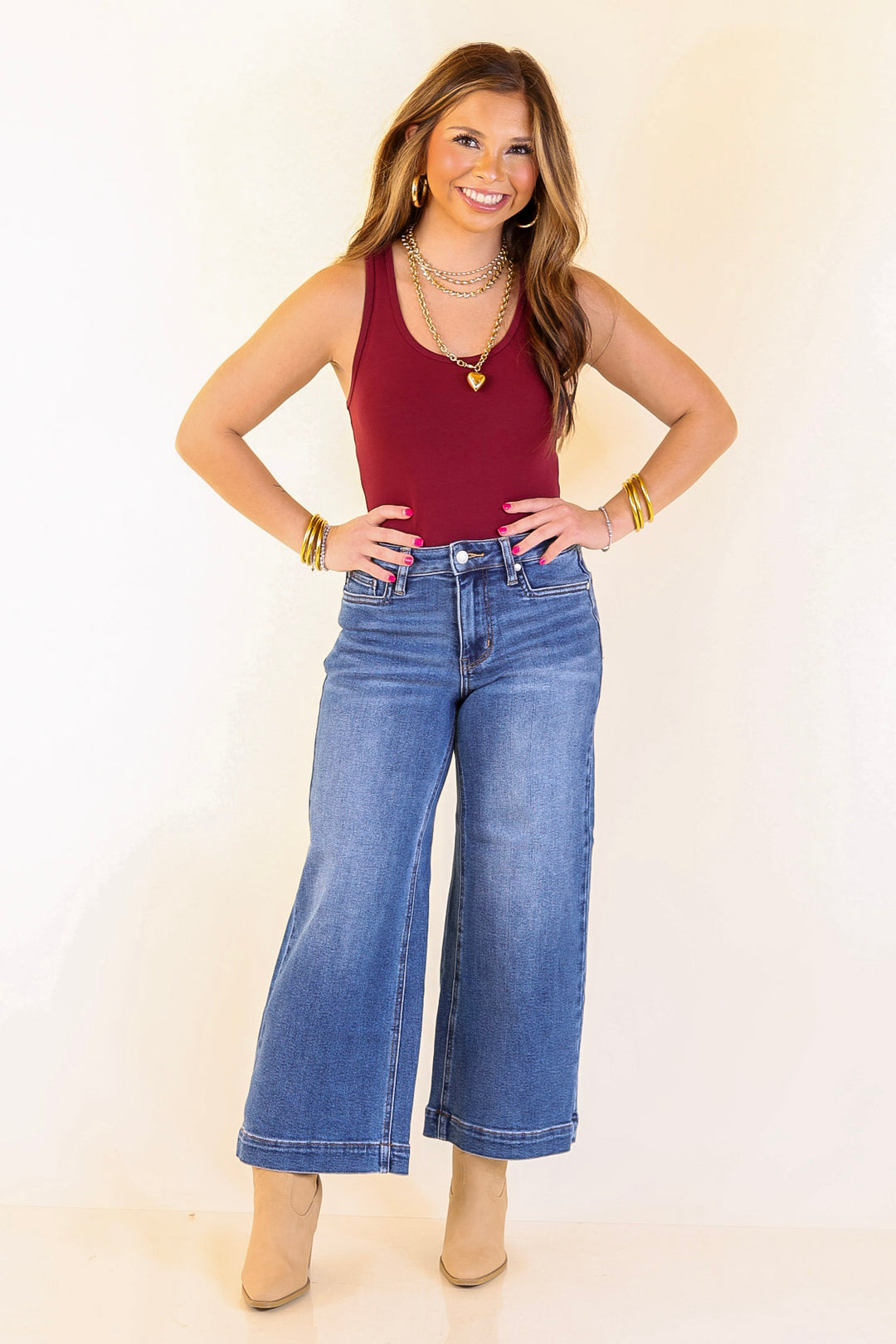 Smooth Operator Scoop Neck Tank Top Bodysuit in Maroon