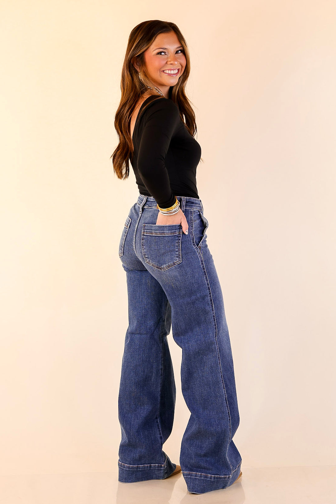 Judy Blue | Tailored Moves Retro Wide Leg Trouser Jean in Dark Wash