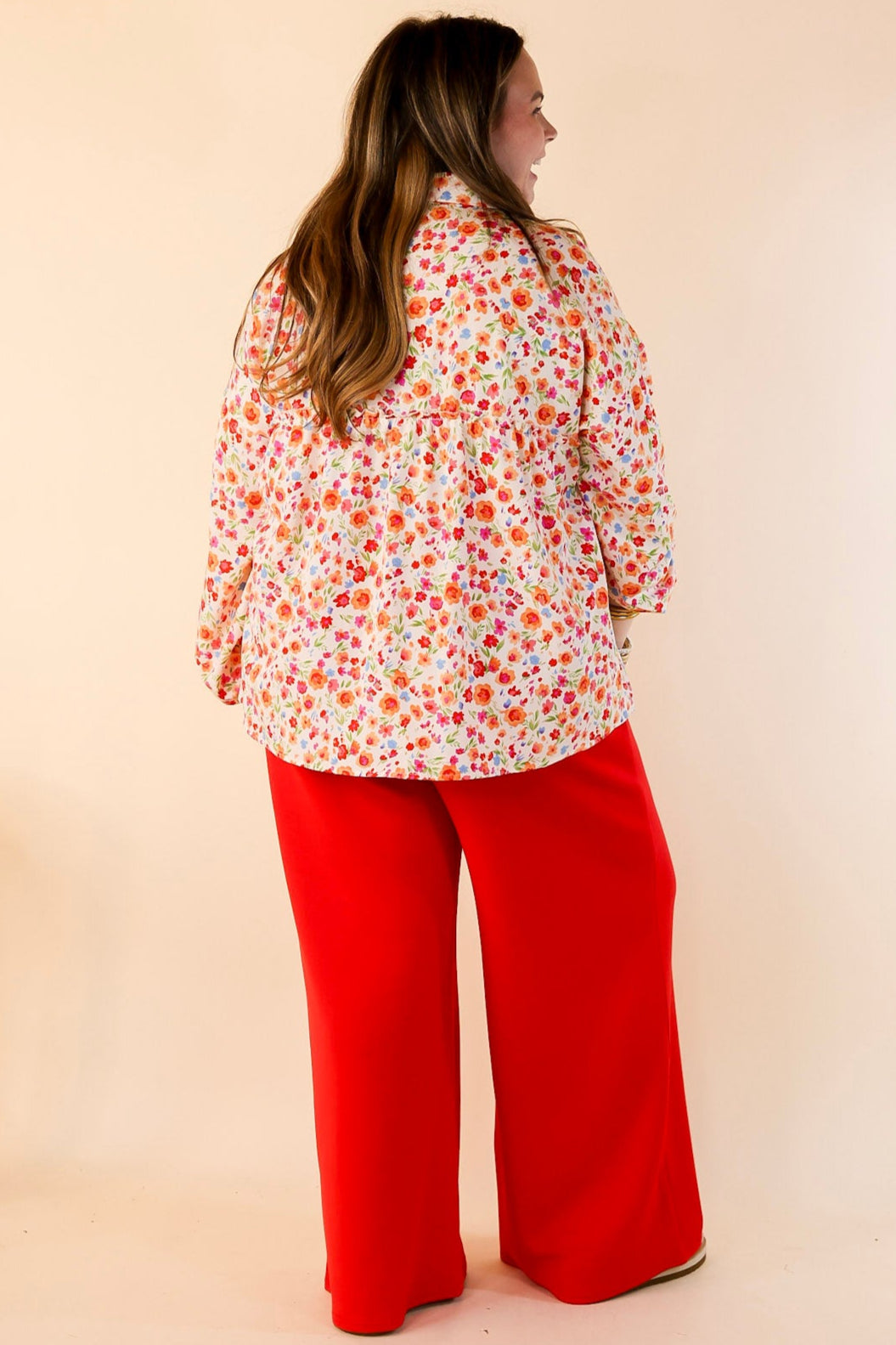 Secret Garden Floral Print Top with Collar and Long Sleeves in Cream