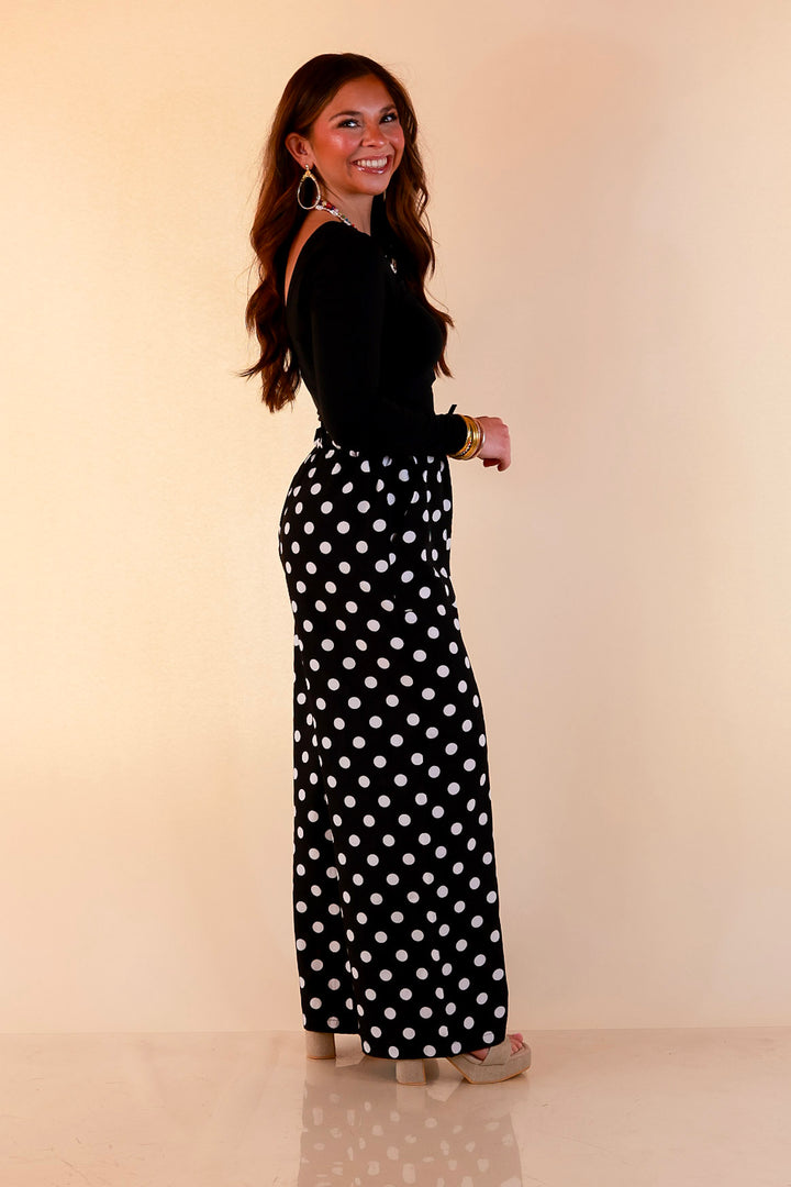 Pairs Well with Others Polka Dot Print Drawstring Pants with Elastic Waistband in Black
