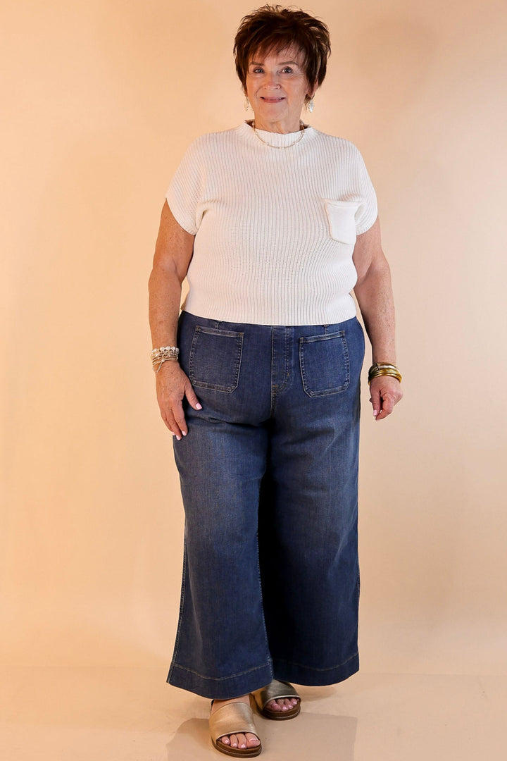 Repeat Worthy Cap Sleeve Cropped Sweater with Front Pocket in Ivory