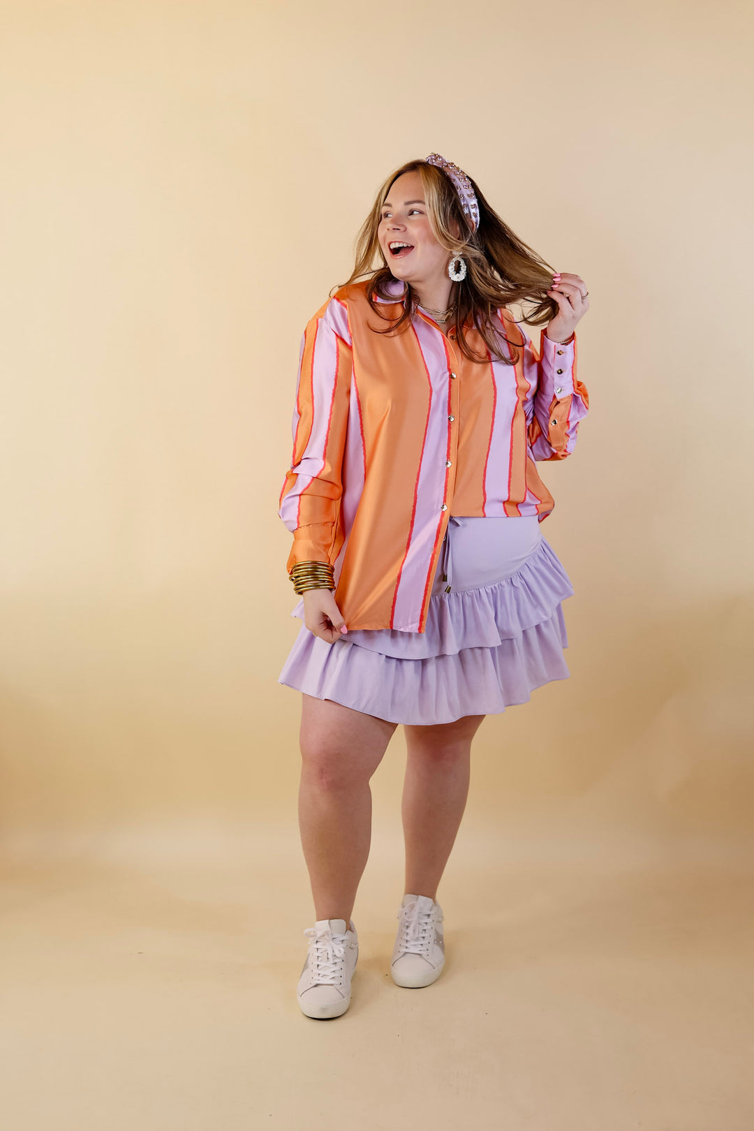 Vibrant Vibes Tiered Skort with Drawstring Waist in Lavender Purple - Giddy Up Glamour Boutique