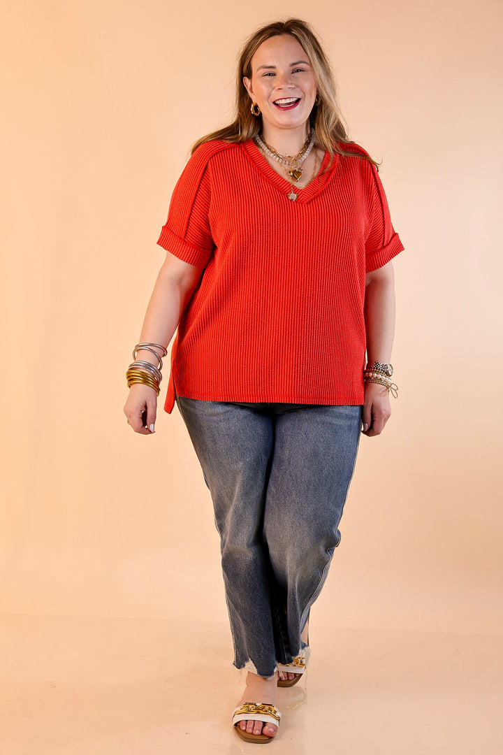 Daily Perfection Short Sleeve V Neck Top in Tomato Red