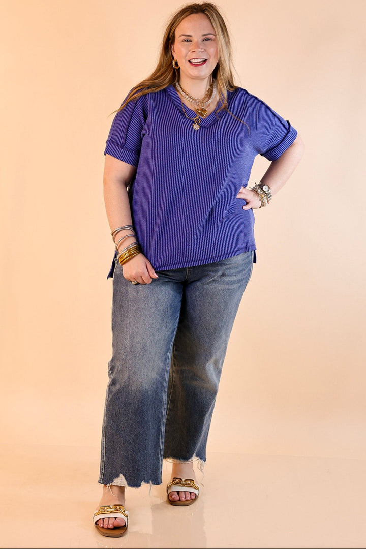 Daily Perfection Short Sleeve V Neck Top in Classic Blue