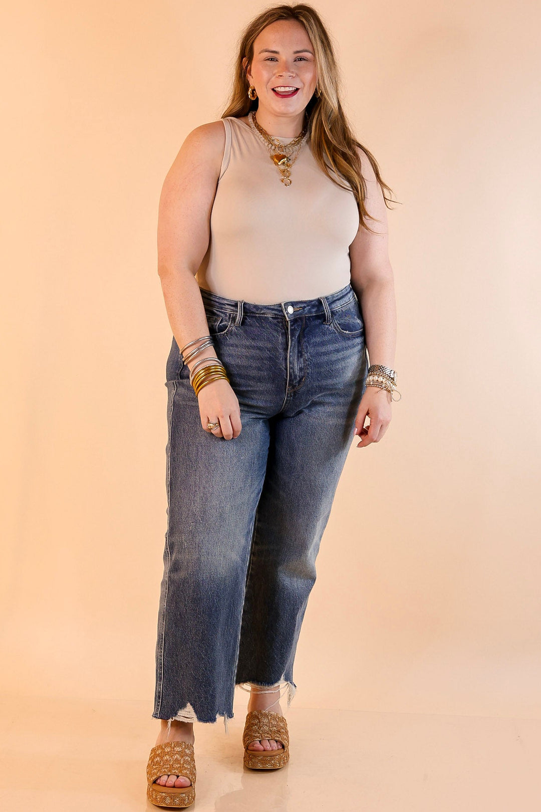 Sunshine State of Mind Tank Top Bodysuit in Beige