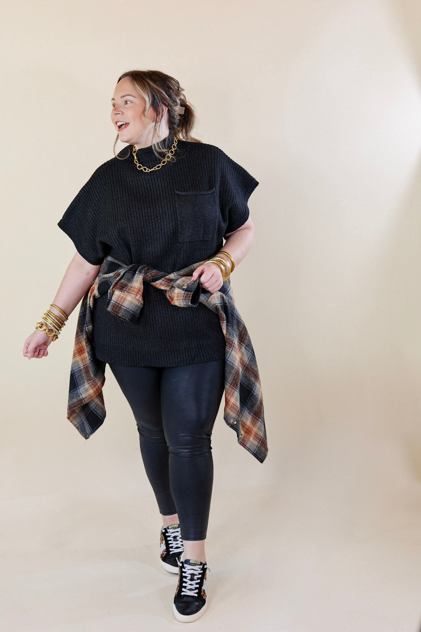 City Sights Cap Sleeve Sweater Top in Black - Giddy Up Glamour Boutique