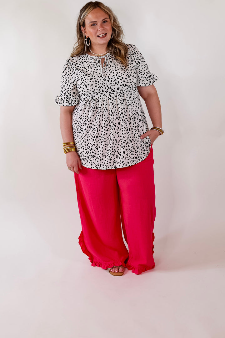 Waiting For A Sign Cheetah Print Babydoll Top with Keyhole and Tie Neckline in Ivory - Giddy Up Glamour Boutique