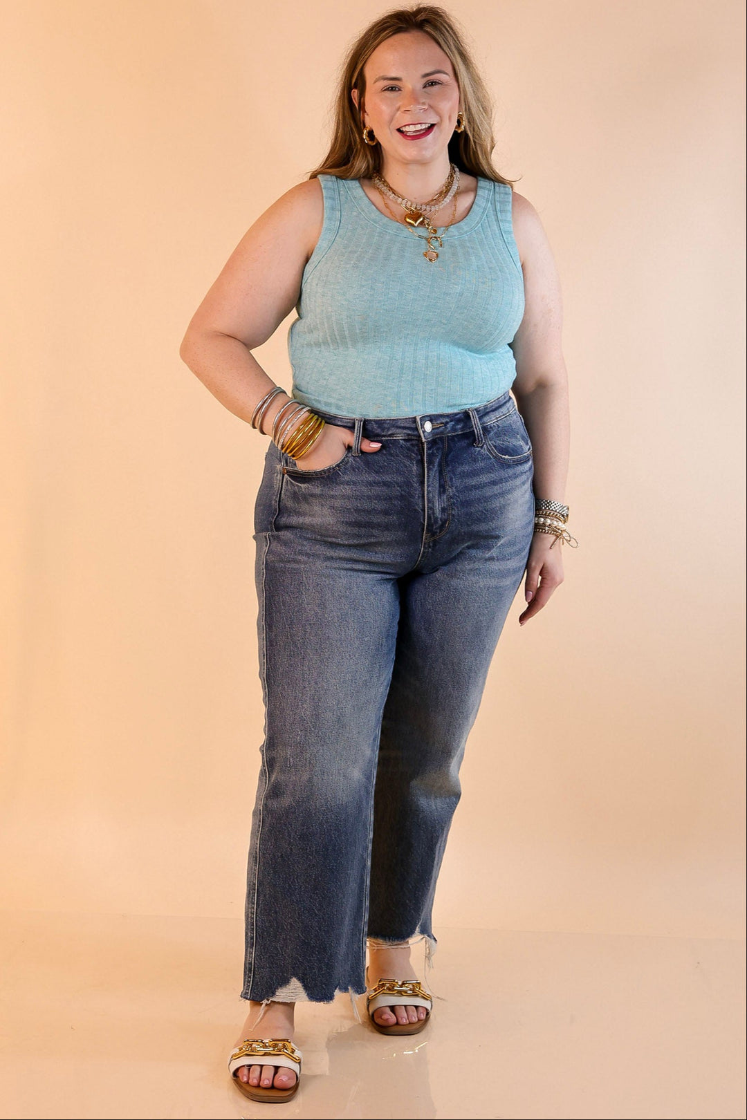 Summer Essential Cropped Sleeveless Top in Light Teal Blue