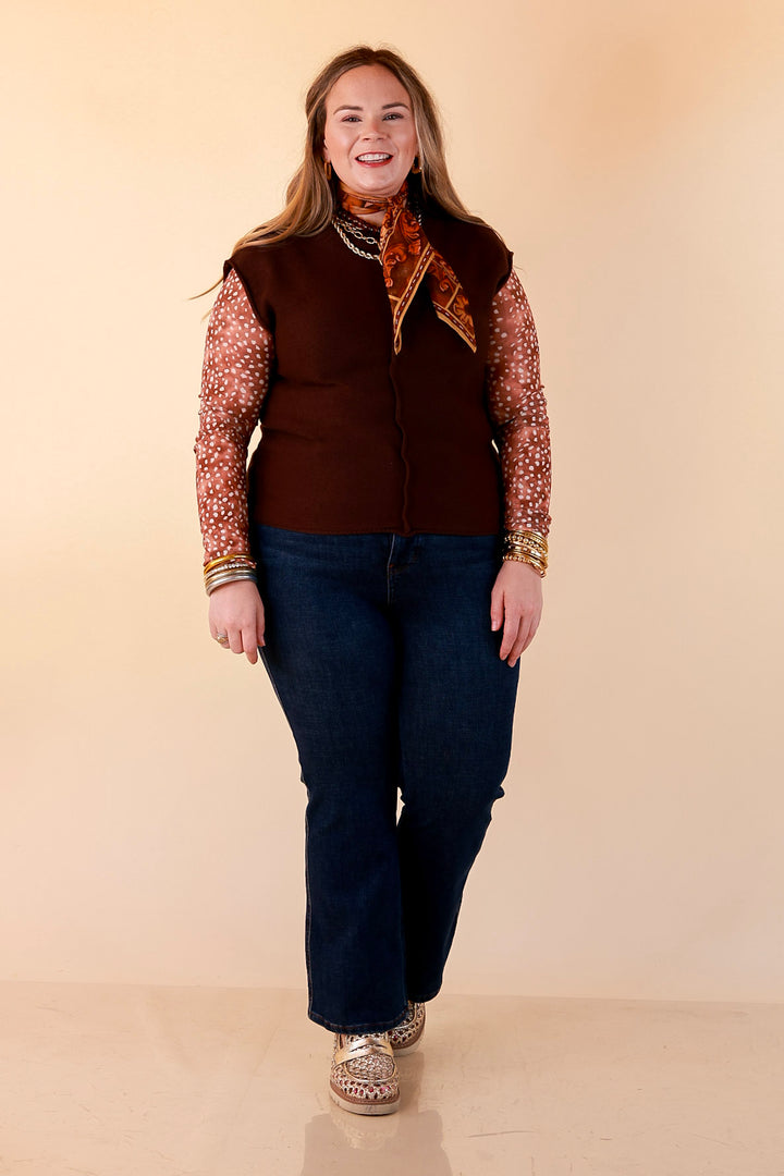 Always a Favorite Crew Neck Front Seam Sweater Knit Top in Chocolate Brown