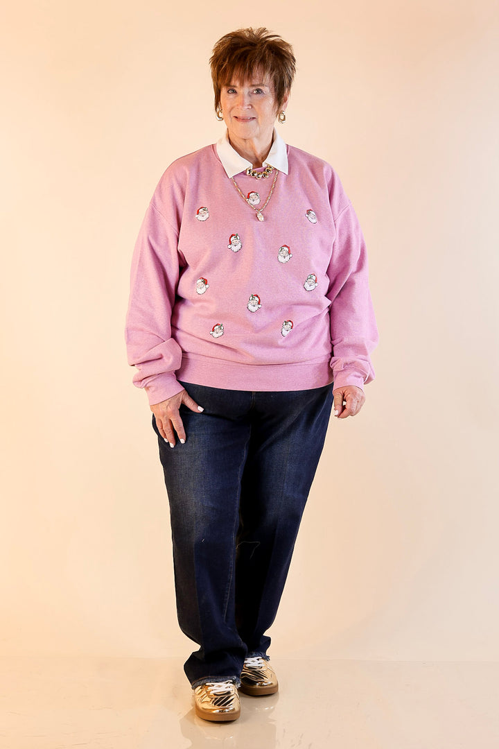Simply Southern | Peppermint Wishes Santa Graphic Crewneck Sweatshirt in Bubblegum Pink