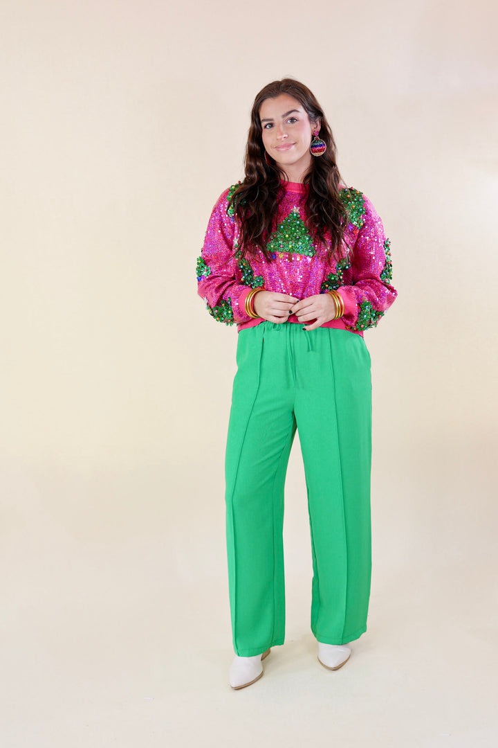 Bossy Business Drawstring Trouser Pants with Pockets in Green - Giddy Up Glamour Boutique