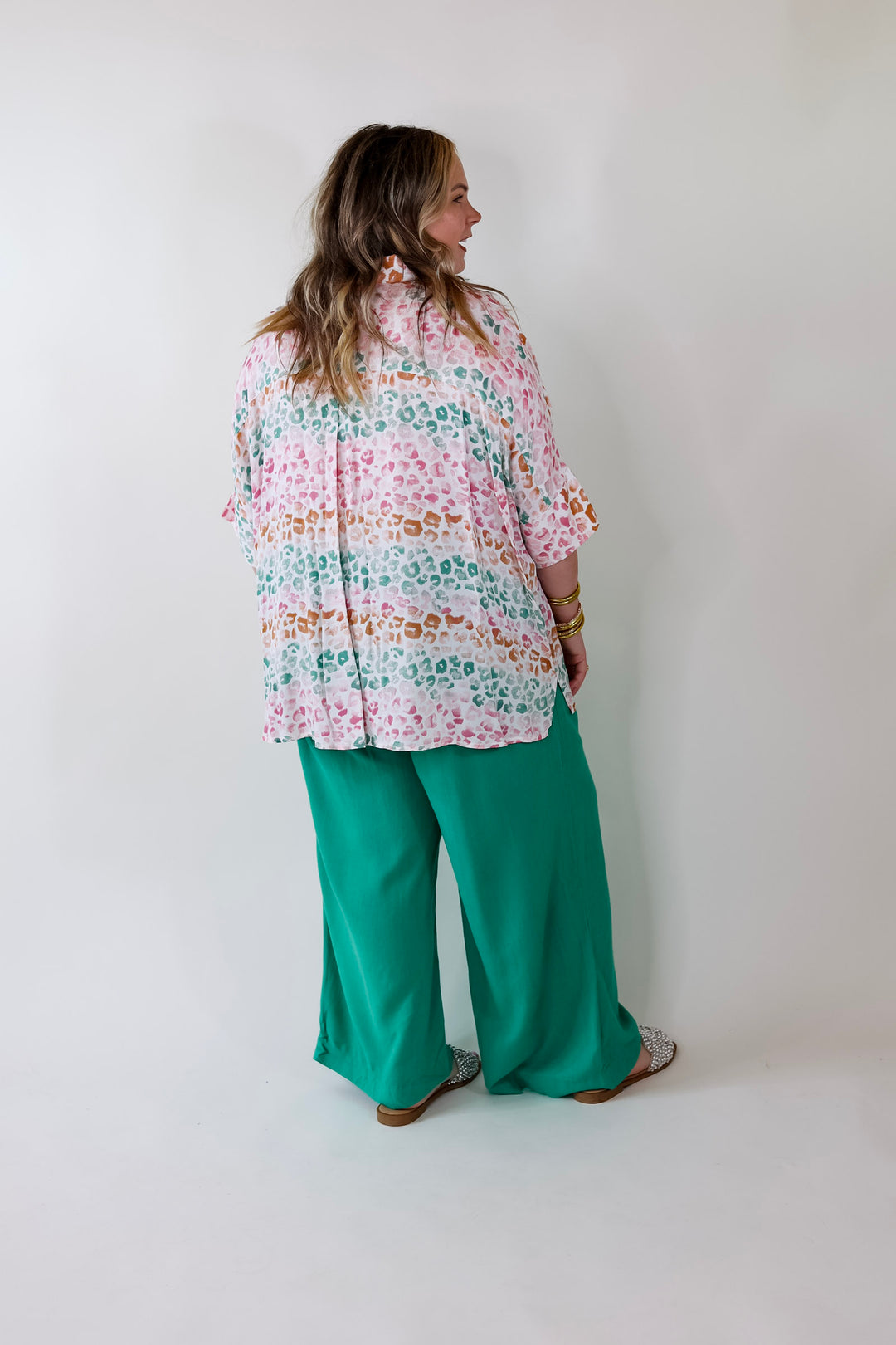 Hotter Than Ever Leopard Print Button Up Top with Short Sleeves in Pink Mix - Giddy Up Glamour Boutique