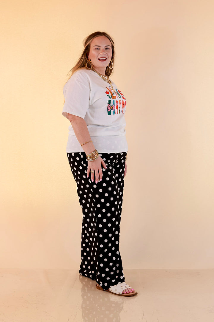 Happiness on Repeat "Live Happy" Floral Print Short Sleeve Graphic Tee in White