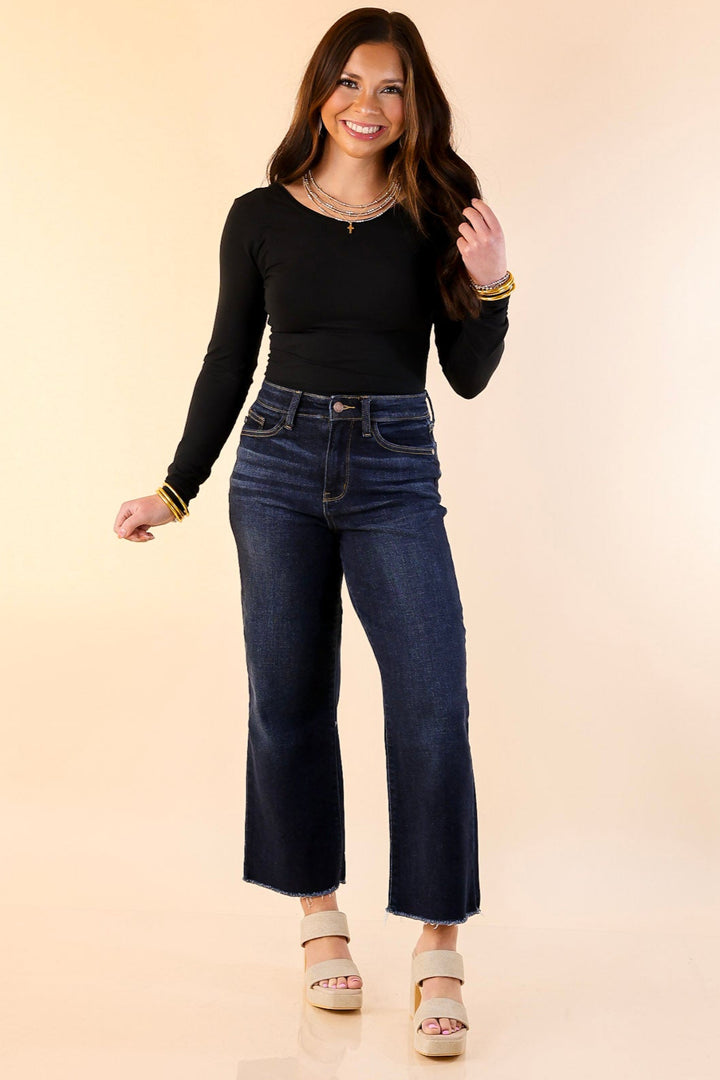 Judy Blue | Simple and Stylish Cropped Wide Leg Jean in Dark Wash