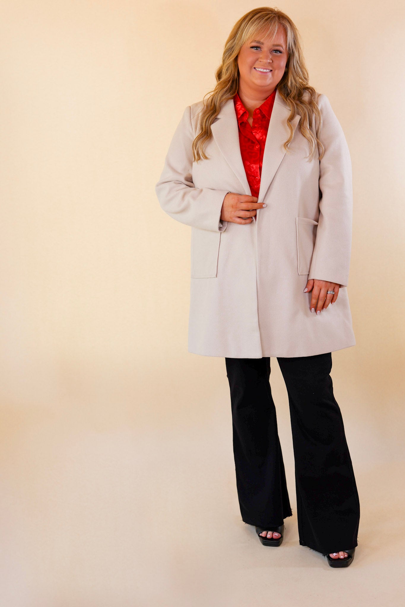 European Holiday Open Front Coat in Beige - Giddy Up Glamour Boutique