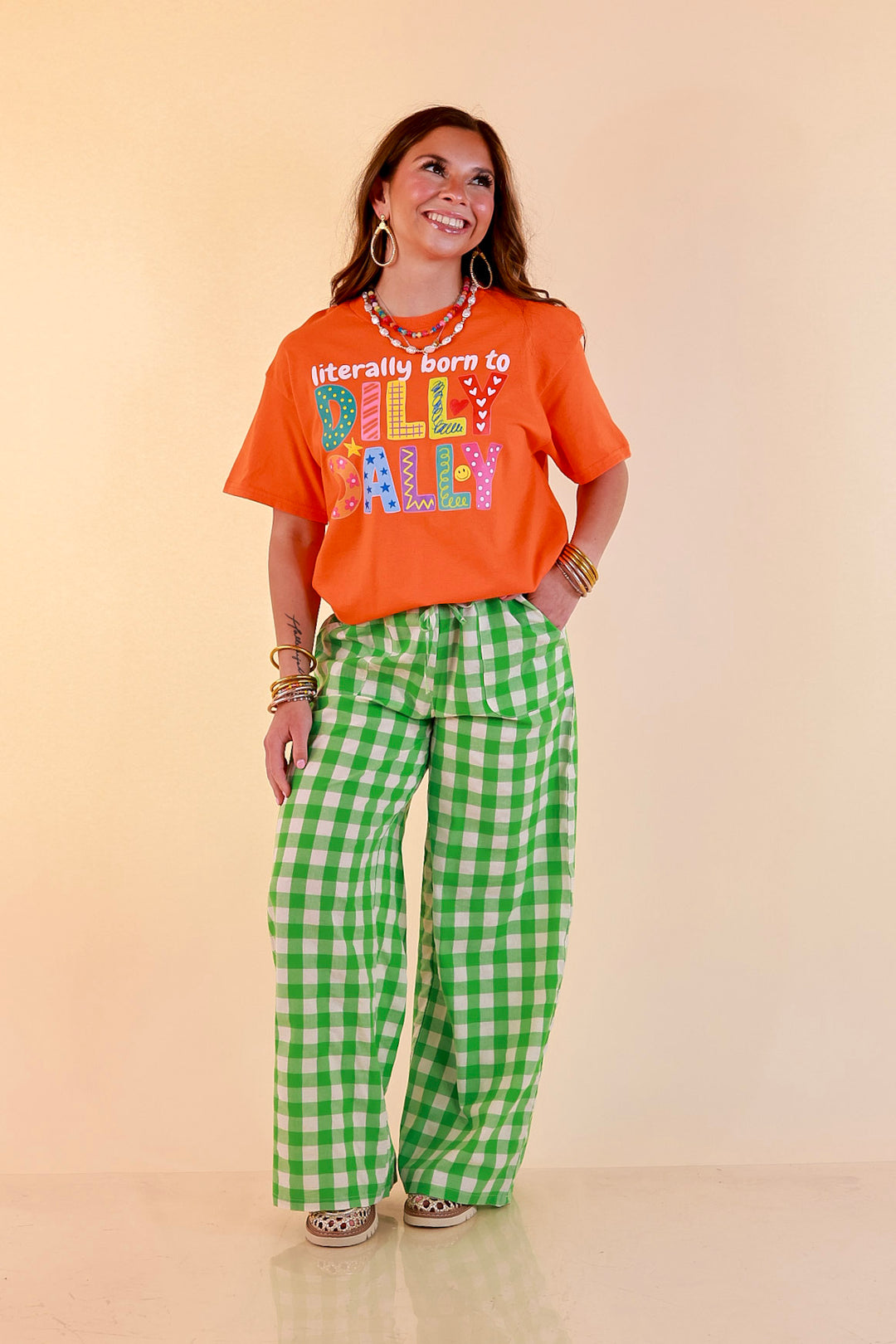 Professionally Distracted Doodle "Literally Born to Dilly Dally" Short  Sleeve Graphic Tee in Orange