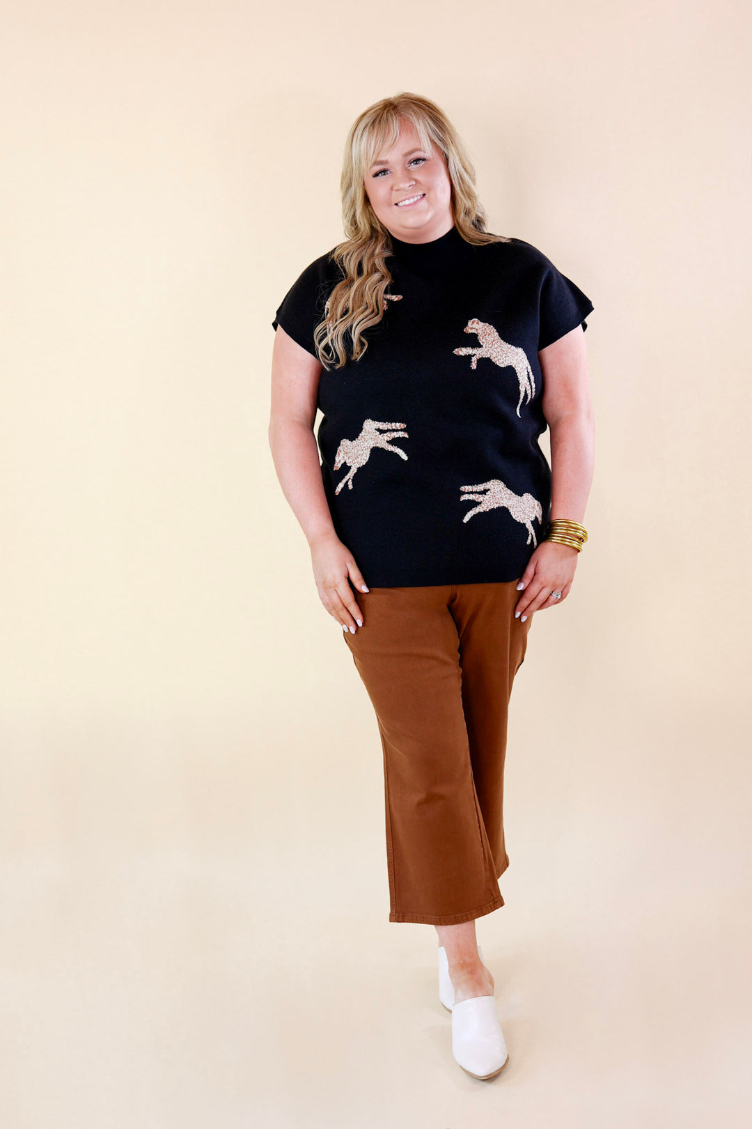 Upscale Charm Cheetah Print Sweater Top in Black - Giddy Up Glamour Boutique