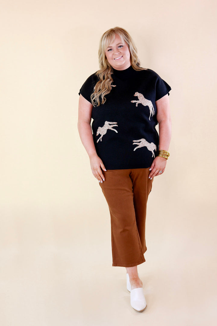 Upscale Charm Cheetah Print Sweater Top in Black - Giddy Up Glamour Boutique