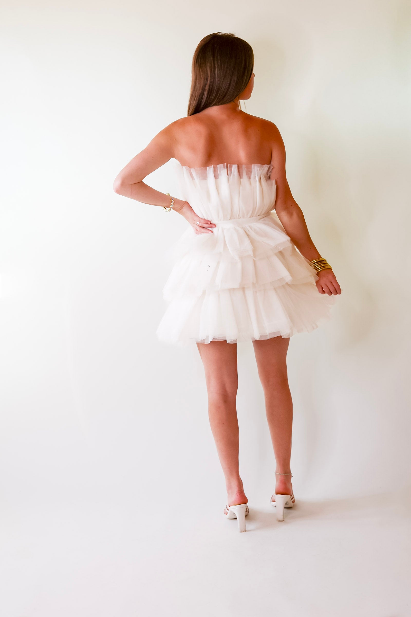 Lovestruck Babe Tulle Strapless Dress in Cream - Giddy Up Glamour Boutique