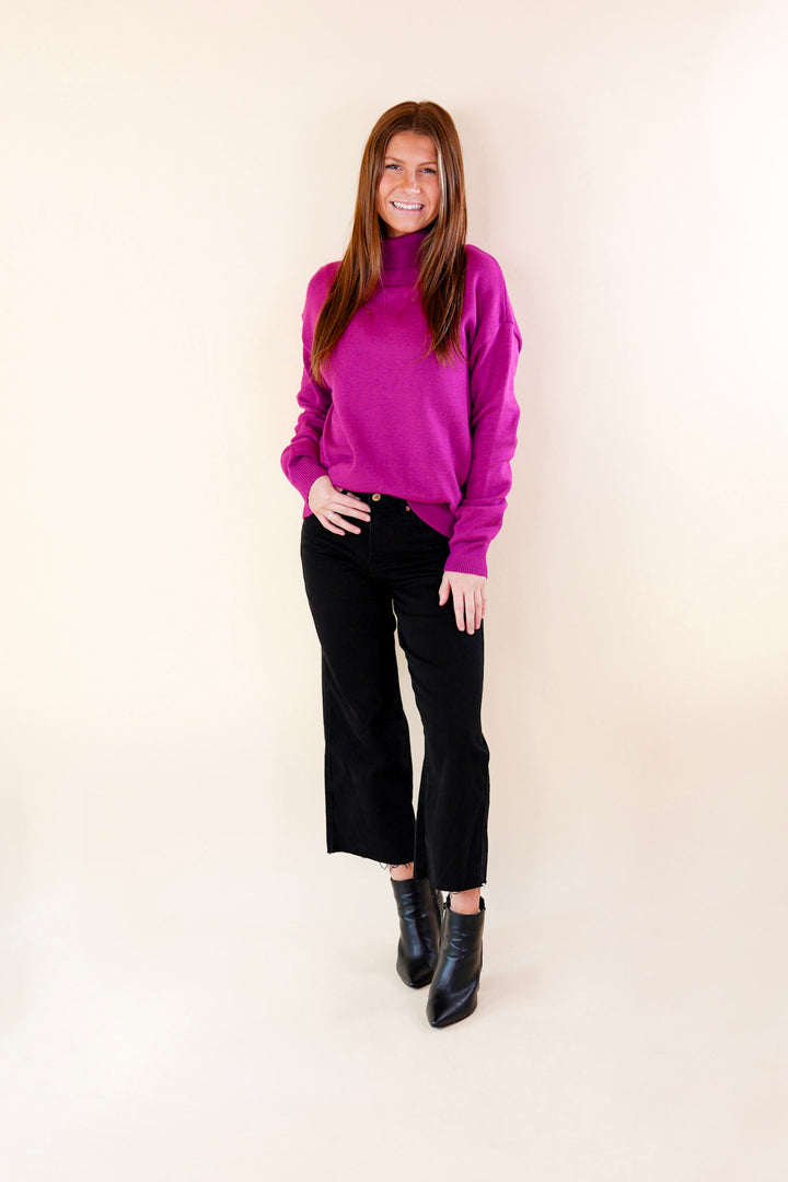Chilly Days Ahead Turtle Neck Sweater with Long Sleeves in Magenta - Giddy Up Glamour Boutique
