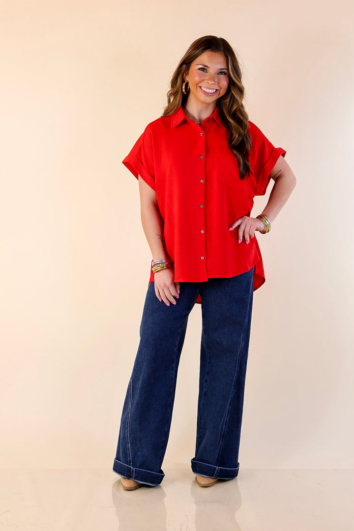 Timeless Appeal Collared Button Up Top in Red